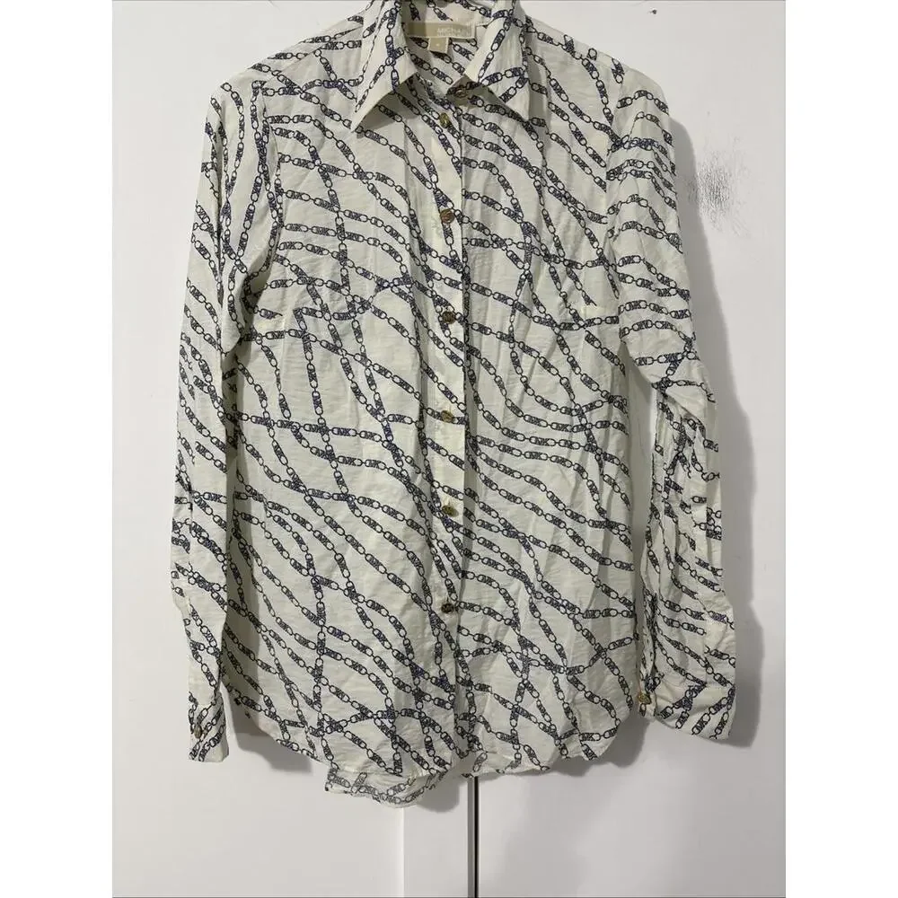 Michael Kors Women's Bias Printed High-Low Button-Down Top. Small Retail $110.00